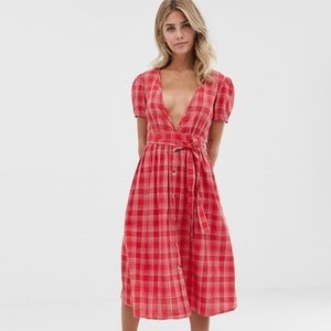 ASOS influence red plaid midi dress